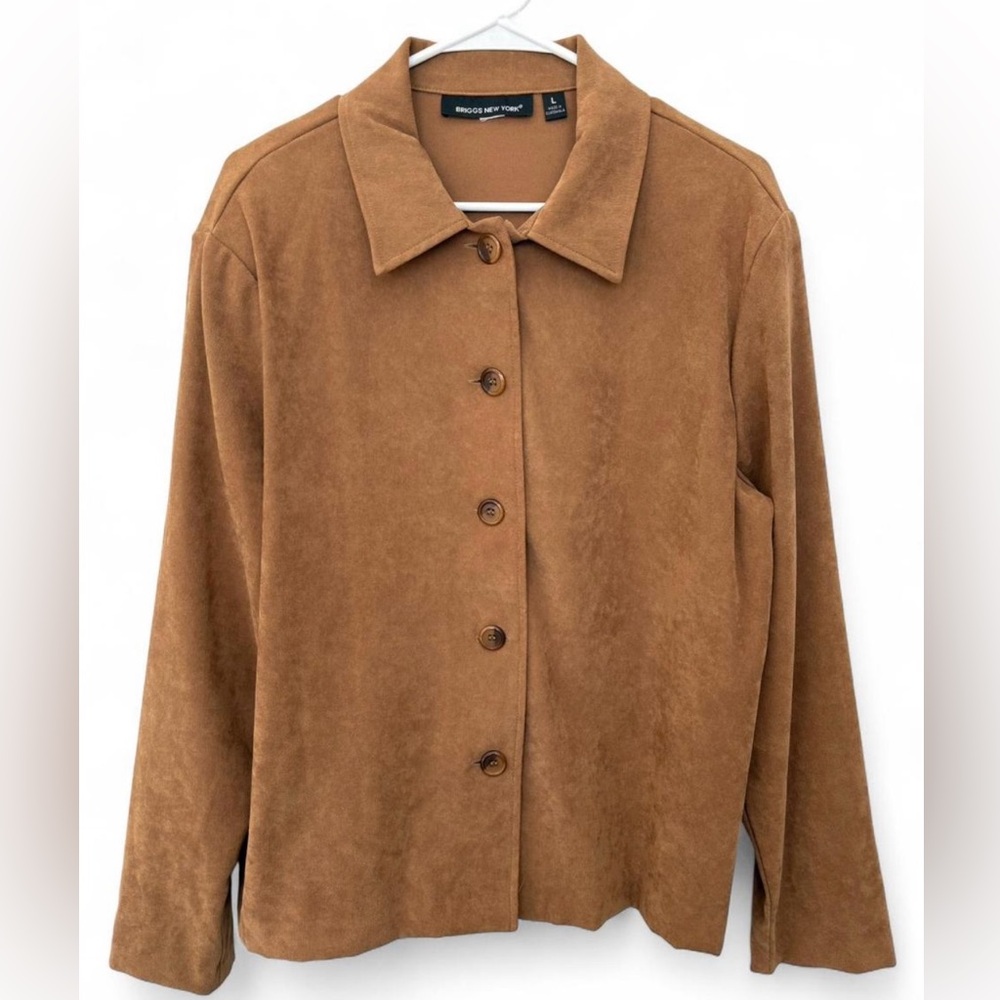 Women's Briggs Button Down Faux Suede Brown Jacket Shirt Large Lightweight Y2K